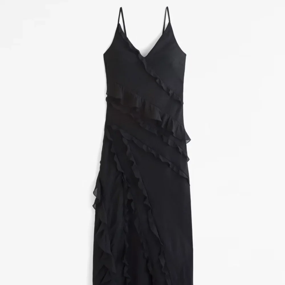 Abercrombie & Fitch Draped Ruffle Maxi Dress /Black / Size XS - 159-299-0020-900
